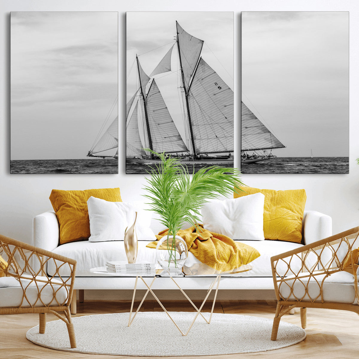 Vintage Sailboat Wall Art Canvas Print, Black and White