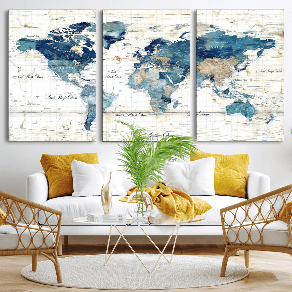 Watercolor World Map Canvas Wall Art Print – Abstract