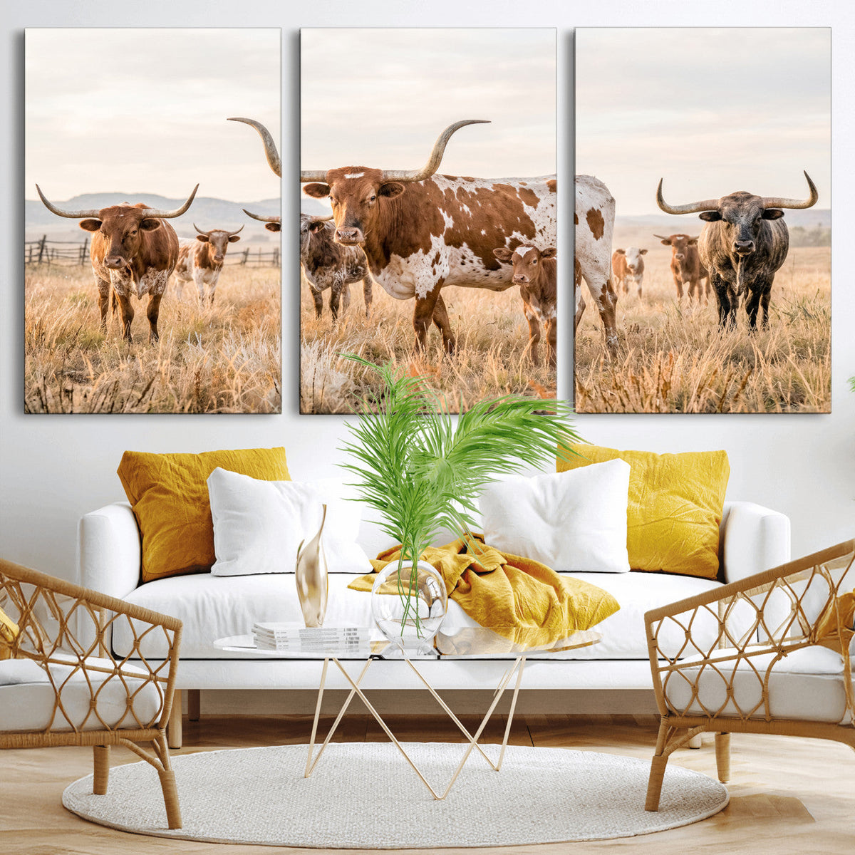 Texas Longhorn Canvas Wall Art, Rustic Farm Animal Photography Print, Farmhouse Country Decor, Western Ranch Art