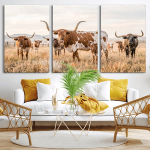 Texas Longhorn Canvas Wall Art, Rustic Farm Animal Photography Print, Farmhouse Country Decor, Western Ranch Art