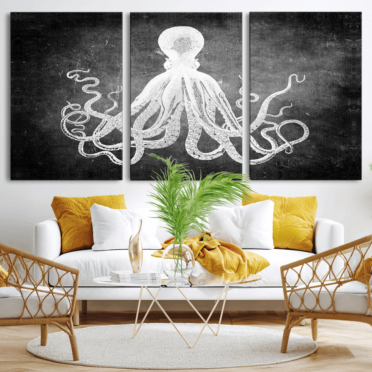 Black White Octopus Wall Art Canvas Print