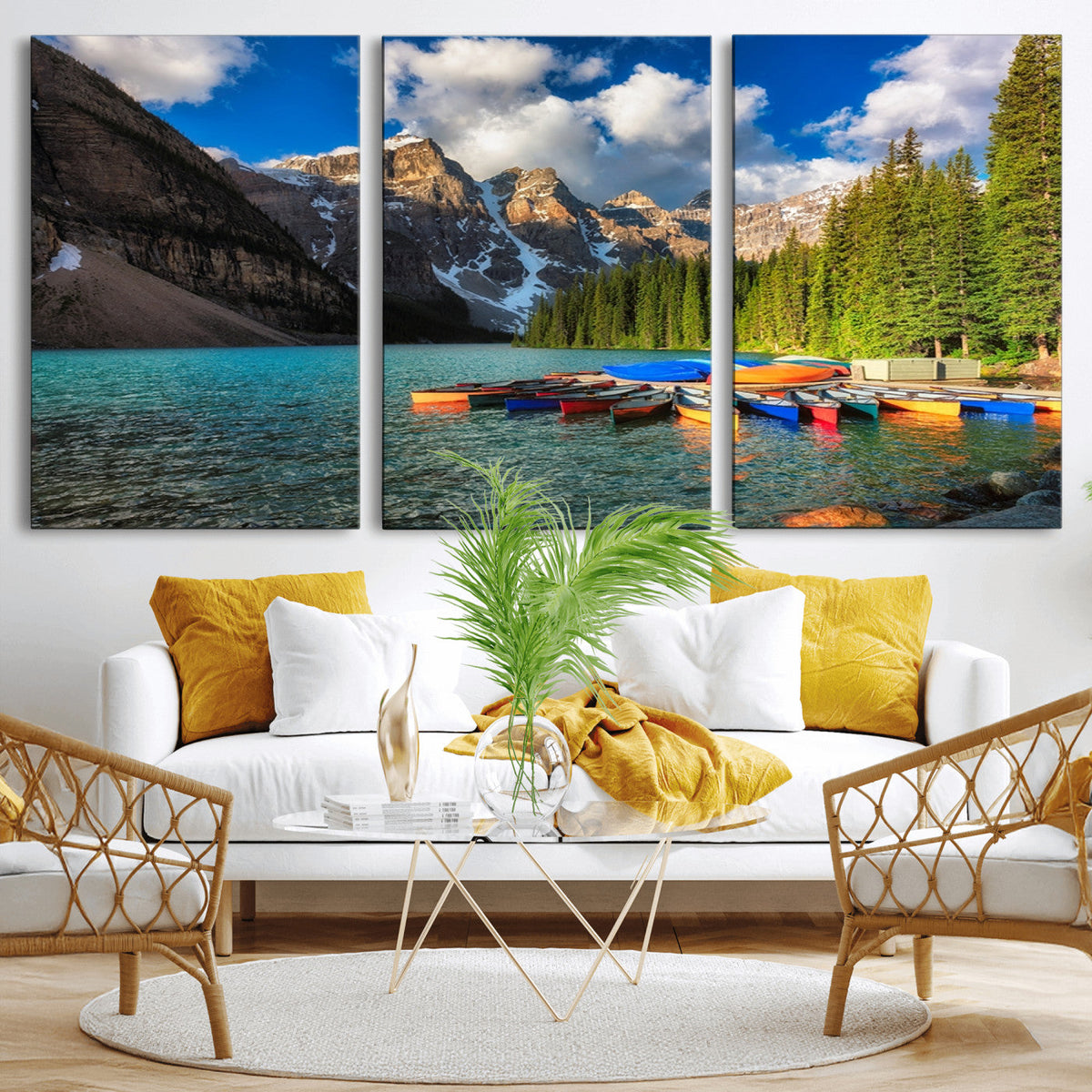Moraine Lake 3-Panel Wall Art, Majestic Mountain and Lake
