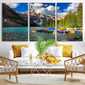 Moraine Lake 3-Panel Wall Art, Majestic Mountain and Lake