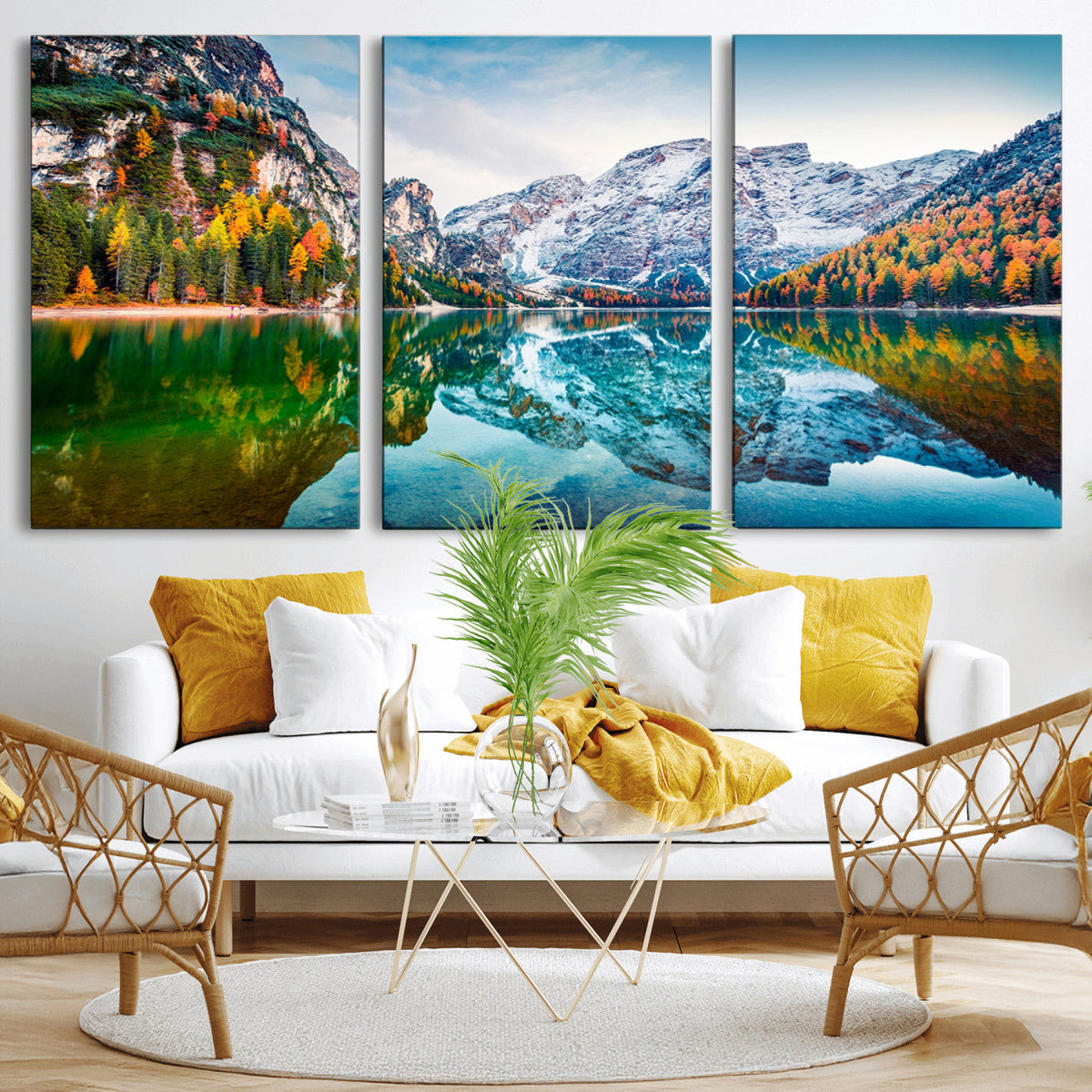 Spectacular autumn view of Braies Lake Wall Art Canvas Print
