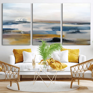 Abstract Landscape Wall Art Canvas | 3 Panel Modern Blue,