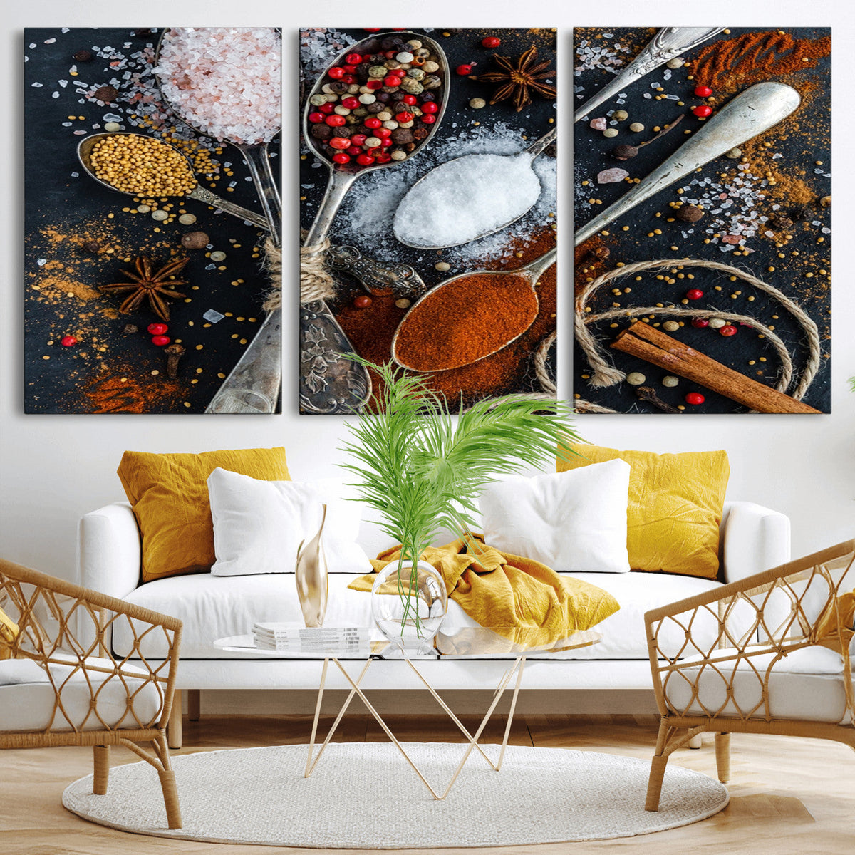 Spices and Seasonings Canvas Wall Art – Colorful Triptych