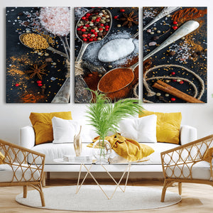 Spices and Seasonings Canvas Wall Art – Colorful Triptych