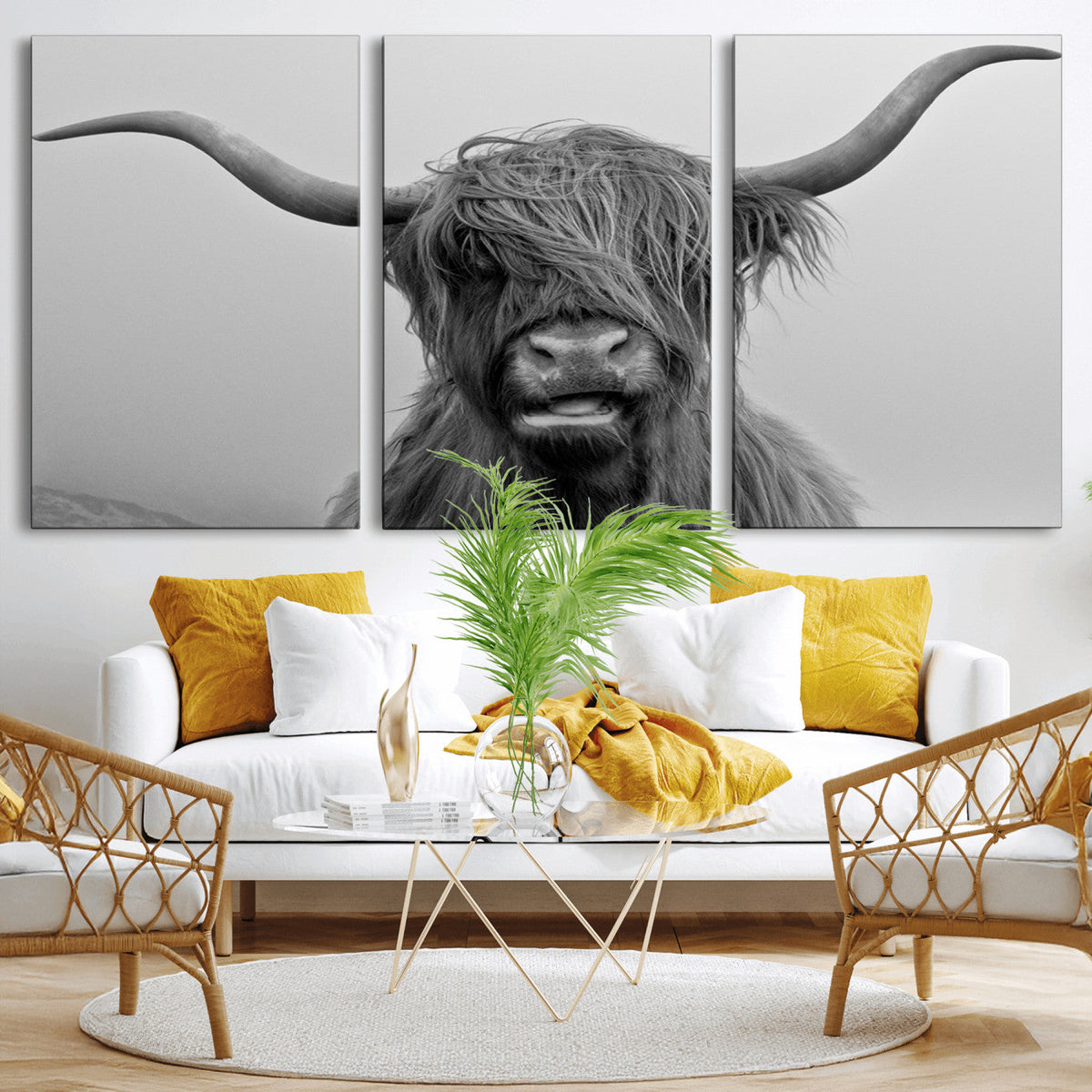 Texas Cow Wall Art Canvas, Texas Longhorn Cattle Canvas