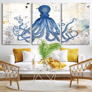 Octopus Canvas Wall Art | Coastal Marine Life Artwork for