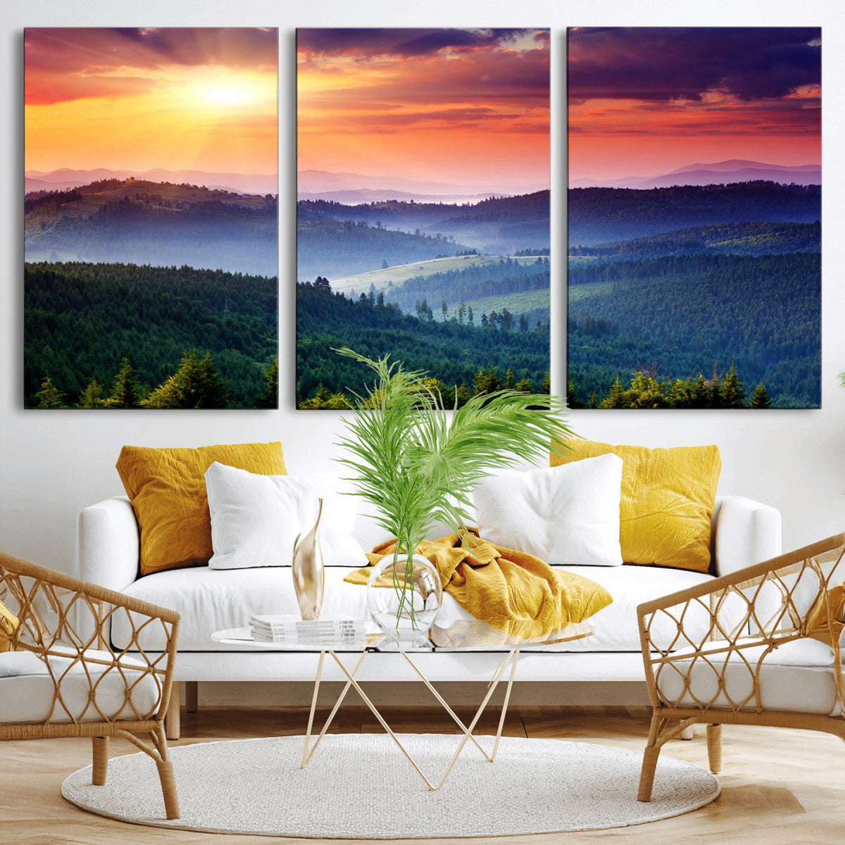 Mountain and Sunset Wall Art Canvas Print