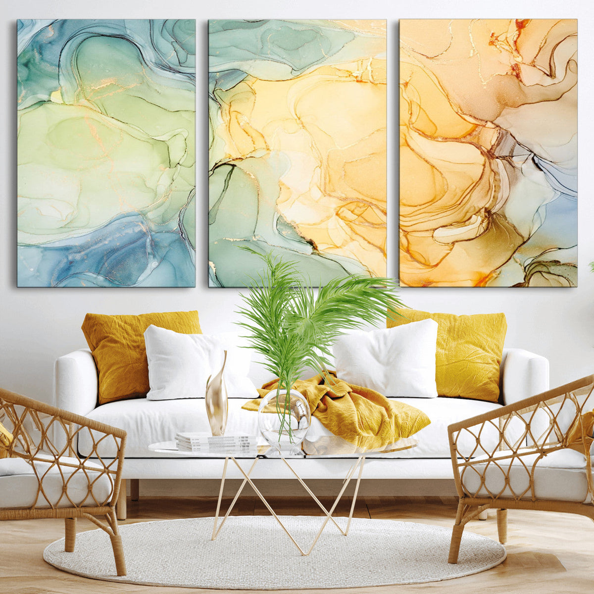 Green and Yellow Marble Fluid Effect Wall Art, Green and