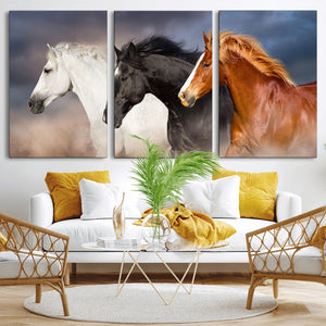 Animal Wall Art Three Horses Farmhouse Art Canvas, Framed
