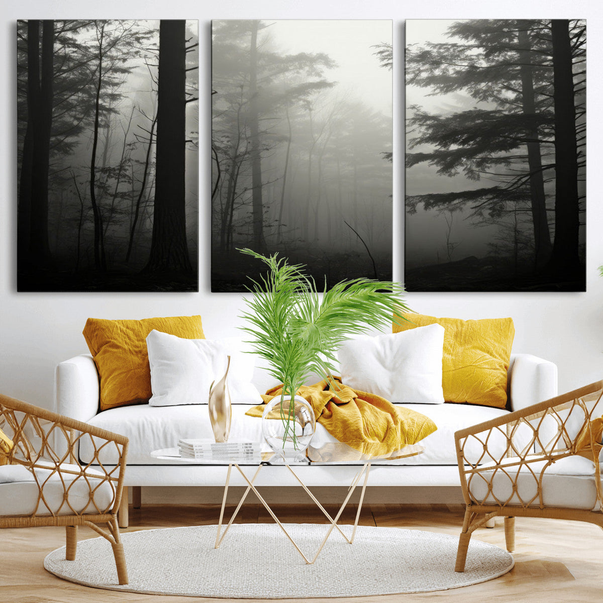 Misty Forest Wall Art Premium Canvas Print a Foggy and