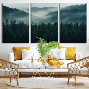 Captivating Misty Forest Wall Art Premium Canvas Print,