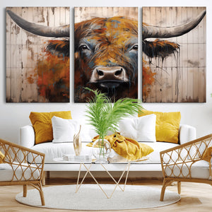 Abstract Bull Highland Cow Canvas Wall Art Print – Vibrant