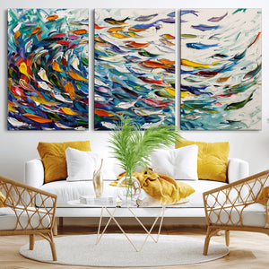 Modern Abstract Fish Shoal Wall Art Canvas Print, Colorful