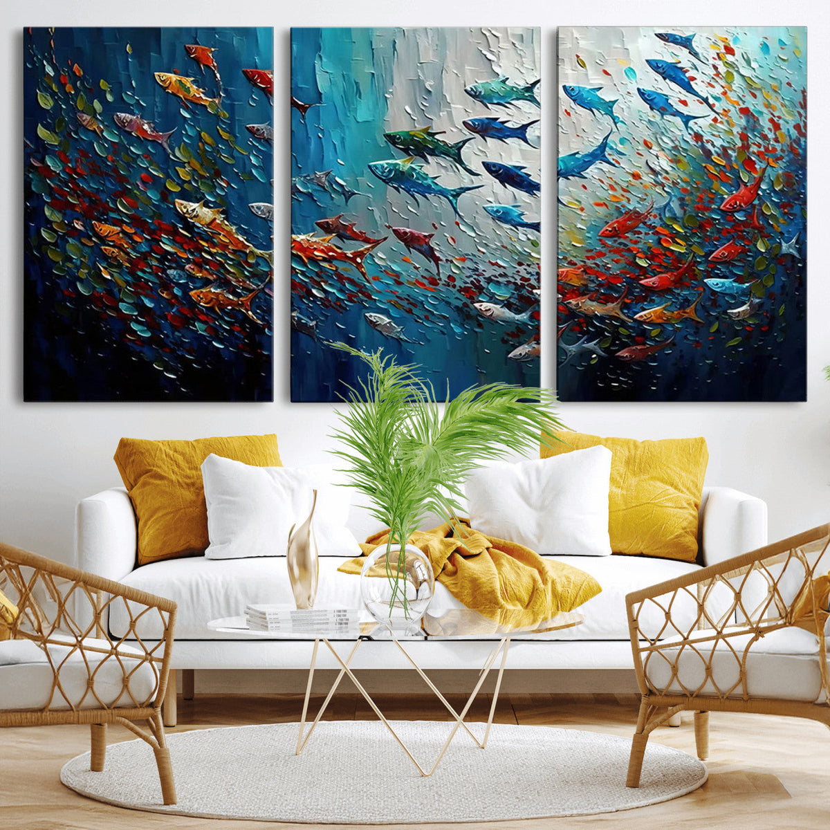 Modern Abstract Fish Shoal Wall Art Canvas Print, Colorful