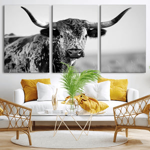 Texas Highland Cow Longhorn Canvas Print - Rustic Farmhouse