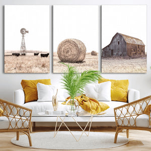 Rustic Farmhouse Wall Art Set of 3 – Country Barn and Wheat