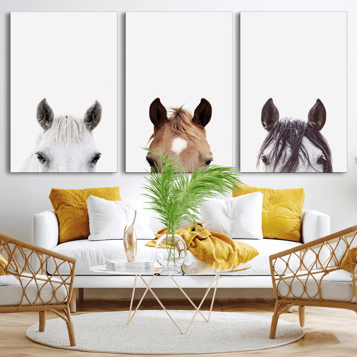 Horse Prints Set, Set of 3 Horse Wall Art, Horses Portraits,
