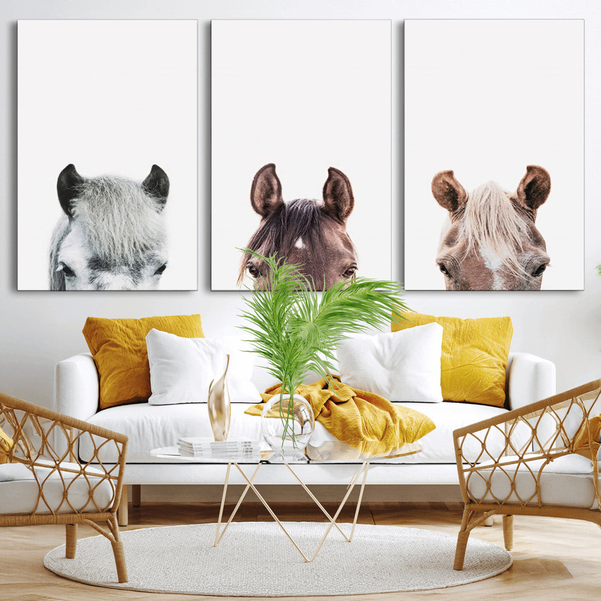 Horse Wall Art - Minimalist Horse Triptych Wall Art – Modern