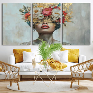 Golden Petal Wall Art Canvas Print - Silhouette Woman Wall