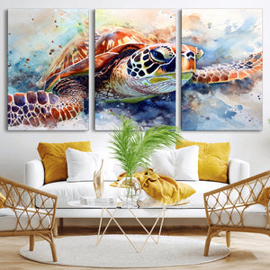 Watercolor Sea Turtle Wall Art Canvas Print - Vibrant Ocean