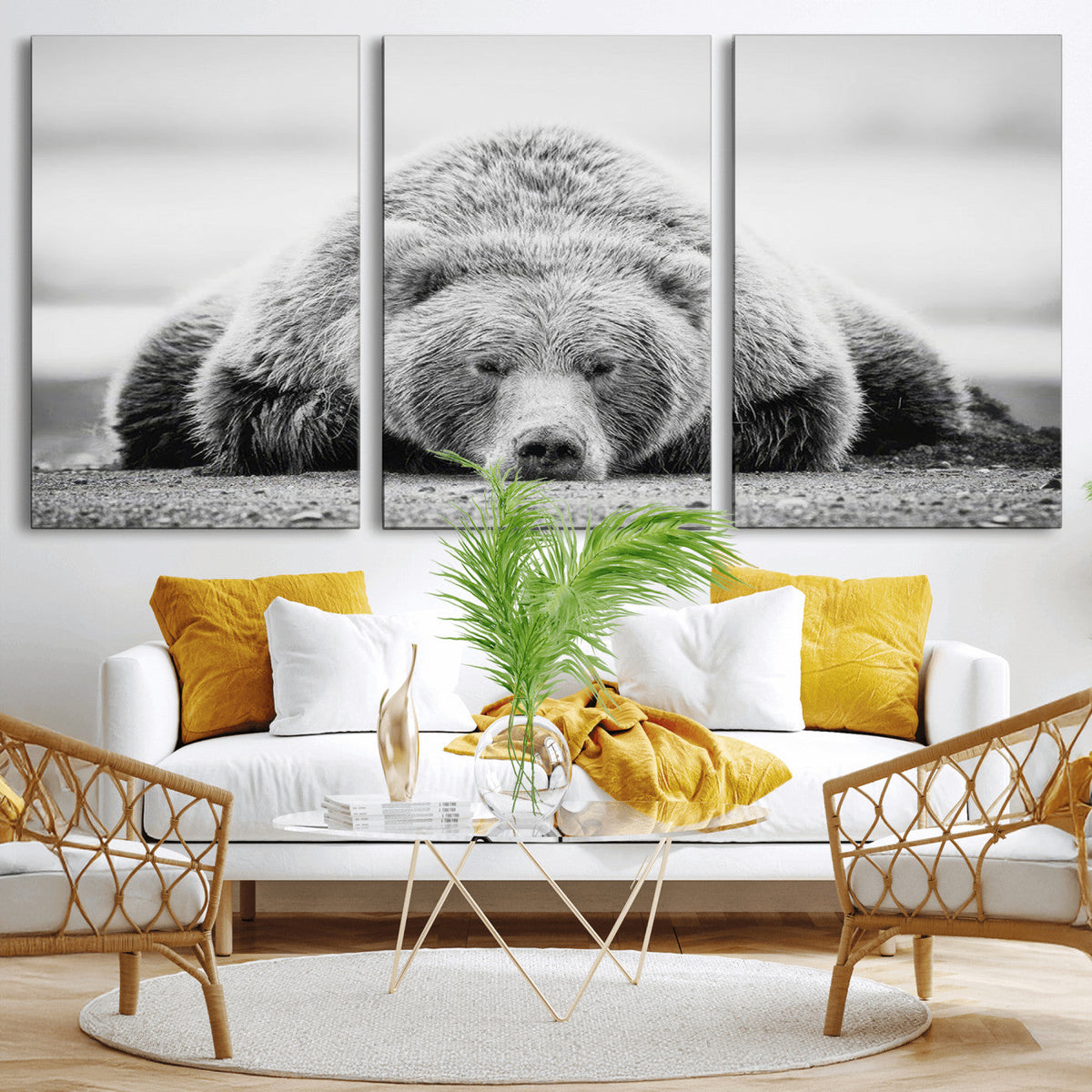 Resting Grizzly Bear Wall Art Canvas Print – Majestic Lazy