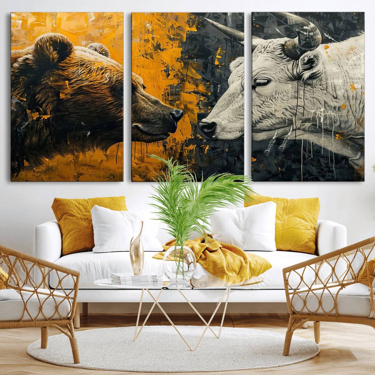 Bear and Bull Wall Art Canvas Print – Abstract Animal