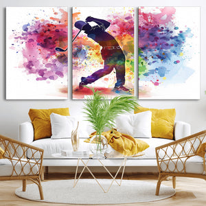 Colorful Golfer Swing Wall Art Canvas Print - Ready to Hang,