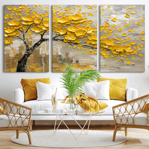 Yellow Blossom Tree Canvas Wall Art - Floral Abstract Modern