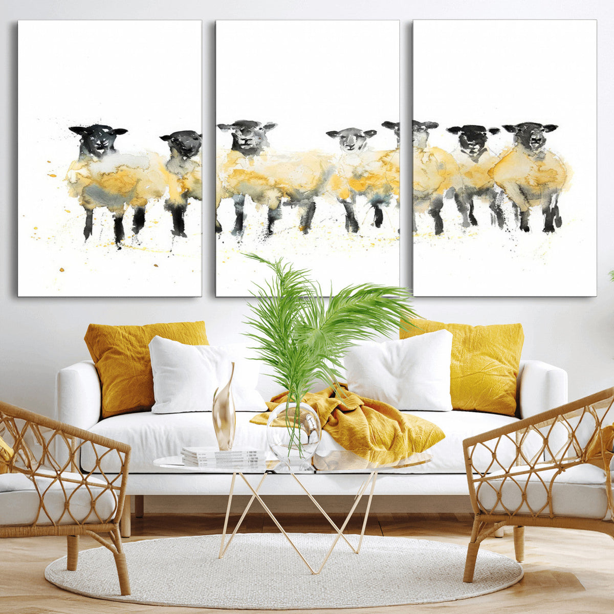 Farmhouse Wall Art Sheep Print | Ready to Hang Framed Canvas