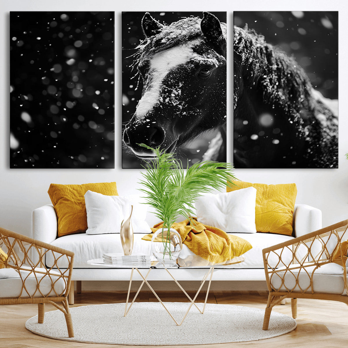 Winter Horse Wall Art | Black and White Horse Print | Ready