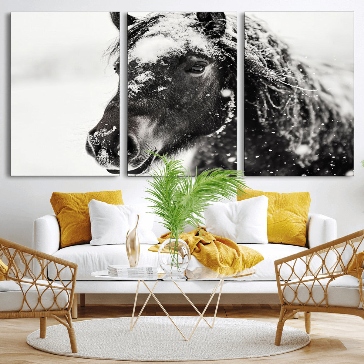 Framed Black and White Horse Wall Art | Ready to Hang and