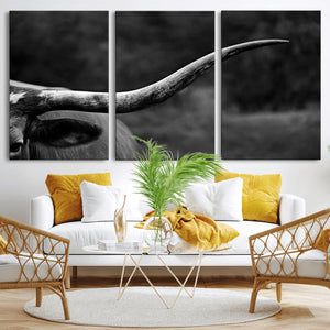 Cow Longhorn Wall Art | Black and White Print | Ready to