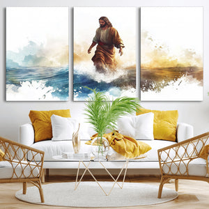 Watercolor Jesus Walking Wall Art Print, Jesus Water Canvas