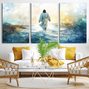 Watercolor Jesus Walking on Water Canvas Print, Christian