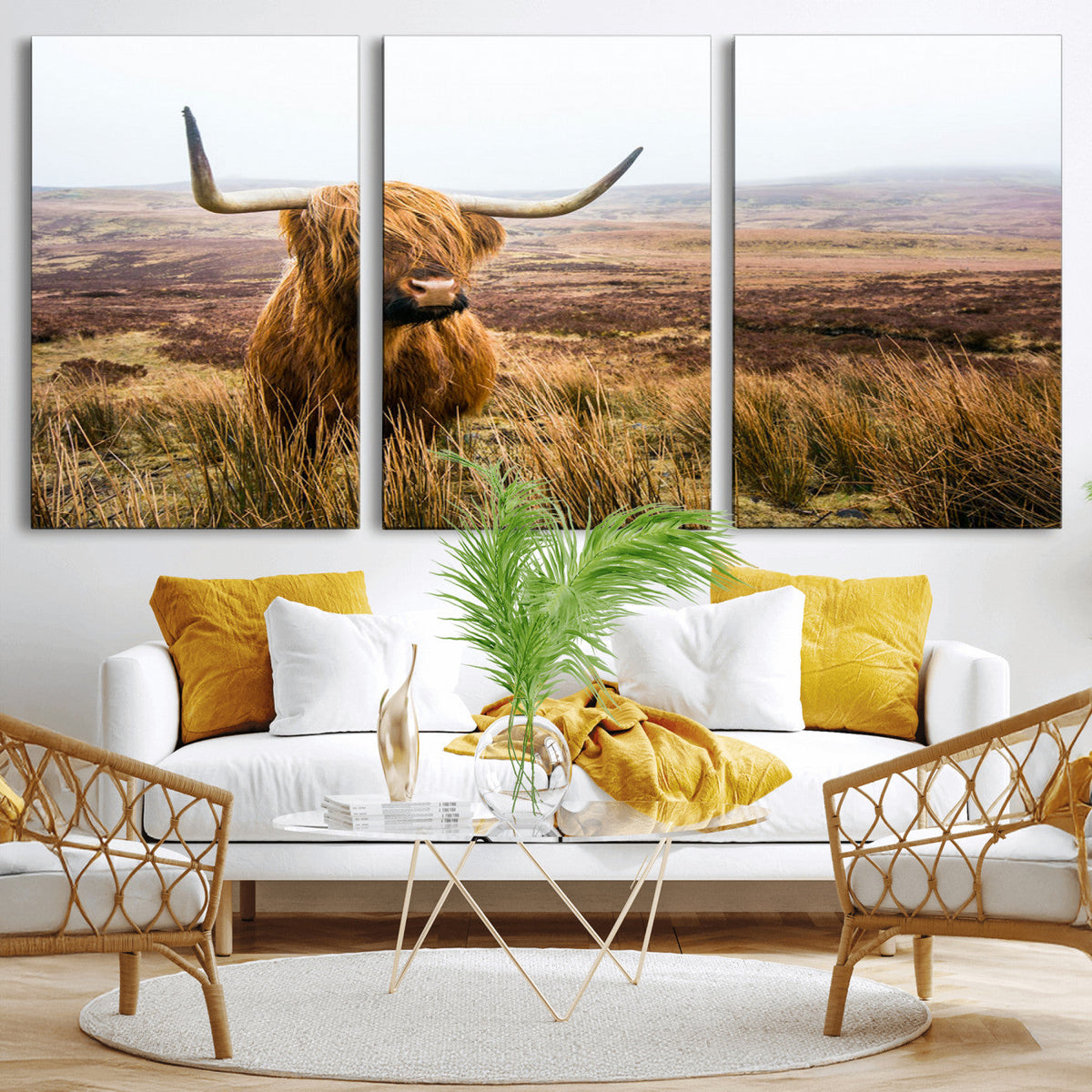 Scottish Highland Cow Canvas Wall Art – Rustic Farmhouse