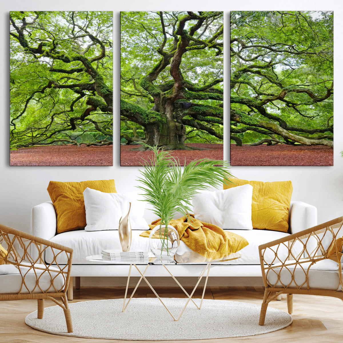 Framed Angel Oak Tree Wall Art - 3-Panel Canvas Prints,