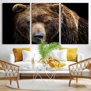 Grizzly Brown Bear Canvas Wall Art, Wildlife Animal Canvas