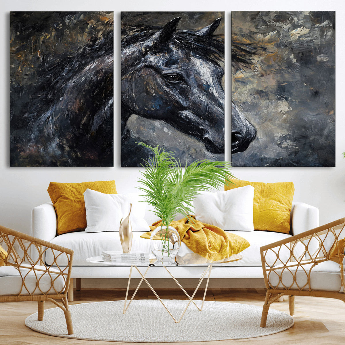 Large Abstract Horse Wall Art Canvas Print | Farmhouse Wall