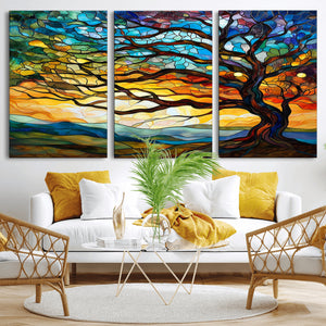 Vibrant Mosaic Tree of Life Wall Art | Stained Glass Style