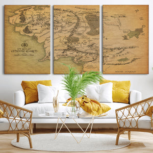 Middle Earth Map Canvas Wall Art – Vintage Fantasy Map