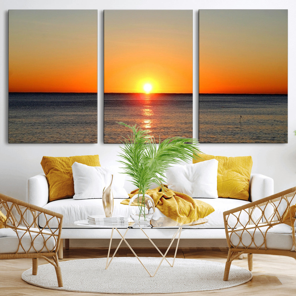Golden Horizon Sunset Over Ocean Wall Art Canvas Print –
