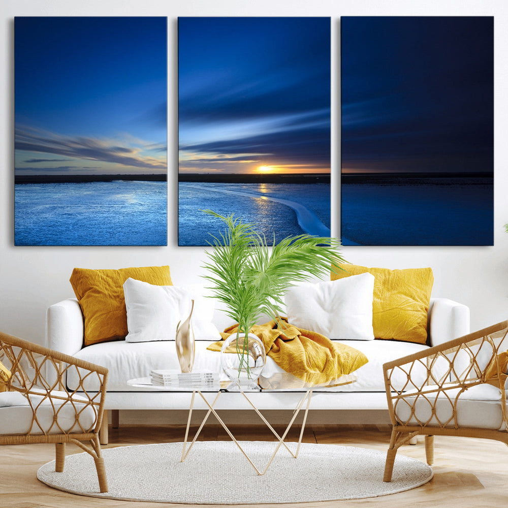 Blue Sunset Ocean Canvas Wall Art Print – Serene Coastal