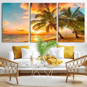 Tropical Sunset Beach Canvas Wall Art Print – Vibrant Palm
