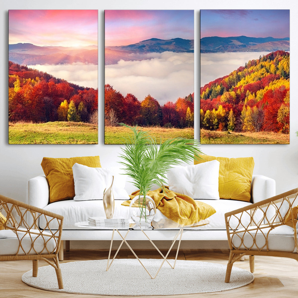 Autumn Mountain Foggy Landscape Wall Art Canvas Print |