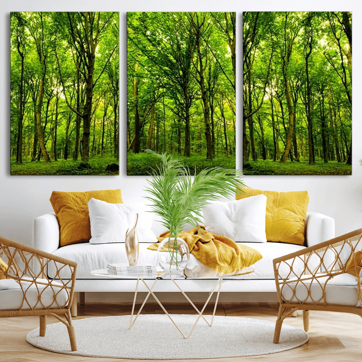 Lush Green Forest Canvas Print | 3-Panel Forest Wall Art |