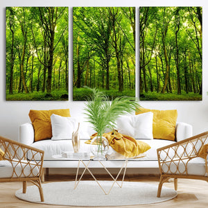 Lush Green Forest Canvas Print | 3-Panel Forest Wall Art |