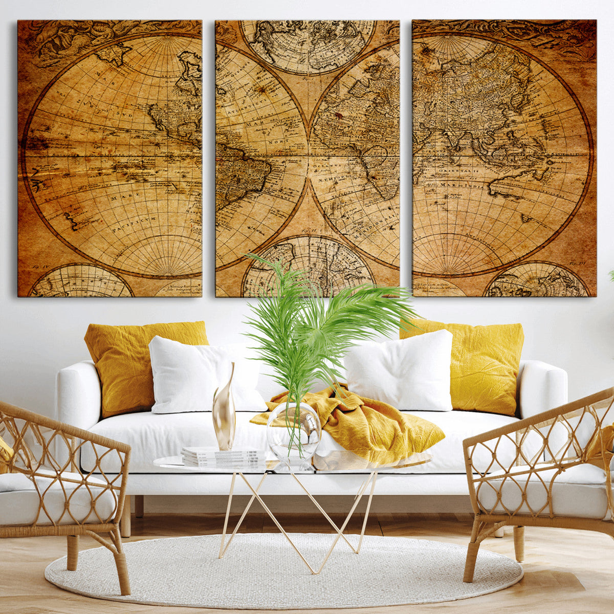 Vintage World Map Canvas Print – Antique Push Pin Travel